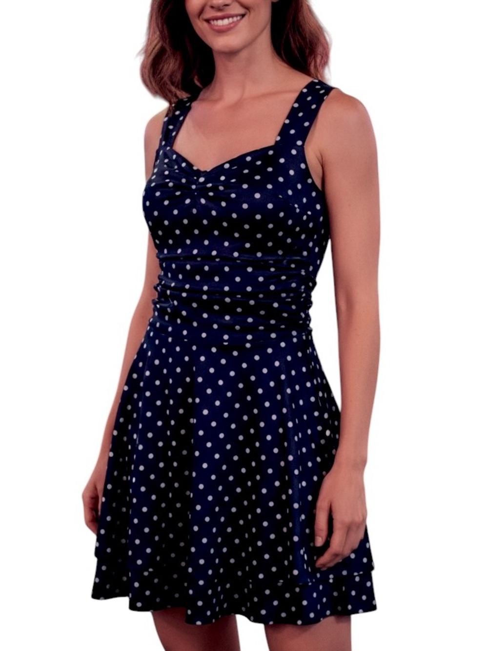 IWD Black White Polka Dot Dress Pin Up Style Satin Finish Sweeetheart Neckline
